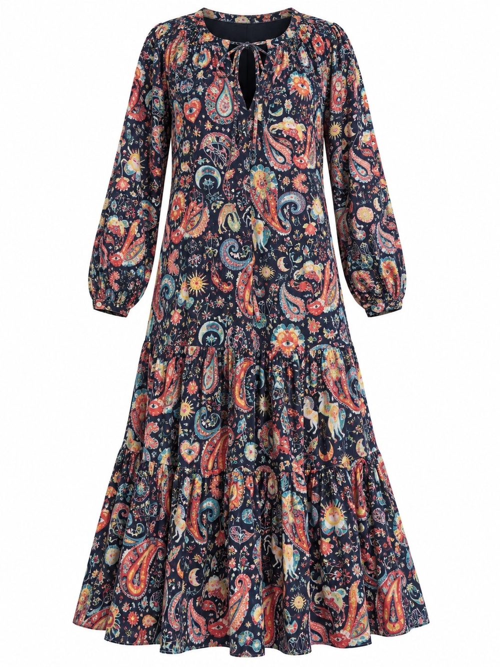 LOFT | Celestial Paisley Floral Metallic Tiered Cotton Maxi Dress | XXL Tall